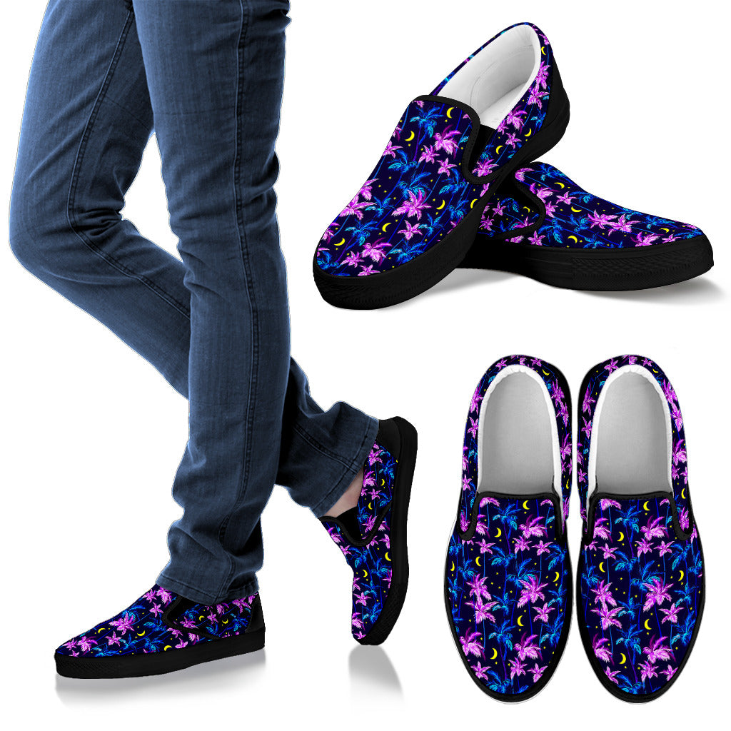 Palm Tree Night Scene Design Print Men Slip Ons Shoes
