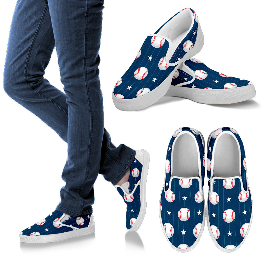 Baseball Star Print Pattern Men Slip Ons Shoes