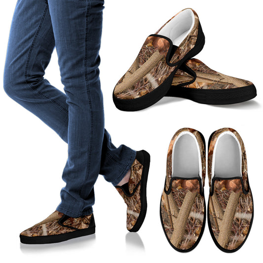Camo Realistic Tree Forest Autumn Print Men Slip Ons Shoes