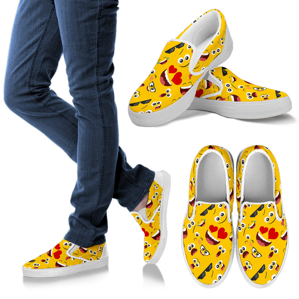 Emoji Face Print Pattern Men Slip Ons Shoes