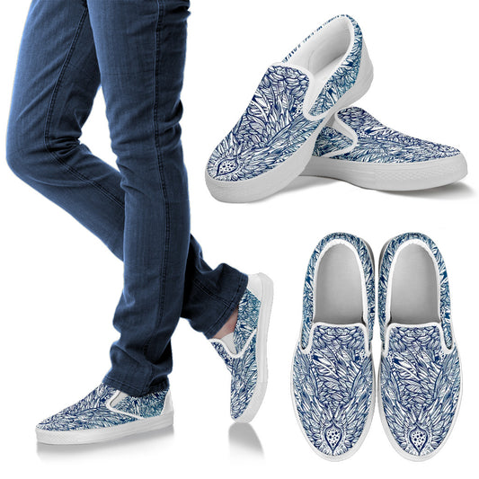 Angel Wings Boho Design Themed Print Men Slip Ons Shoes
