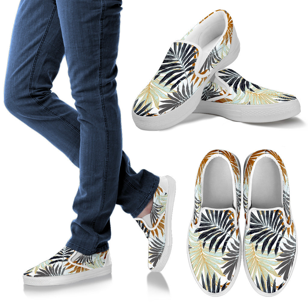 Colorful Tropical Palm Leaves Men Slip Ons Shoes