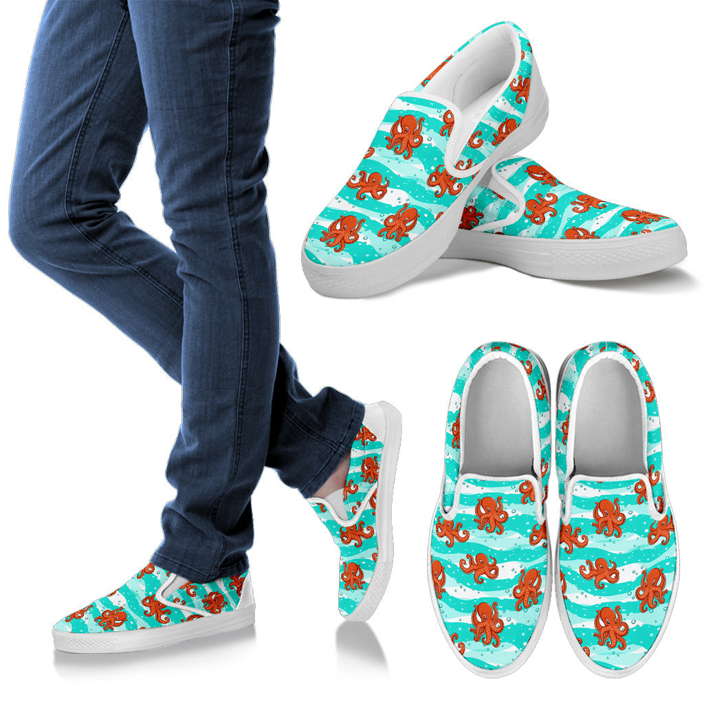 Octopus Cute Design Print Themed Men Slip Ons Shoes