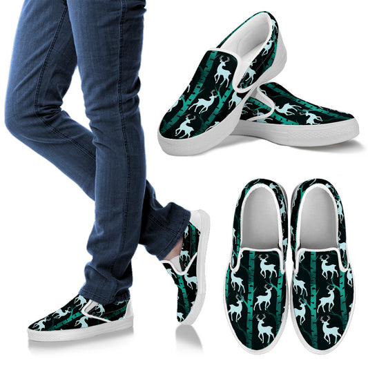 Deer Jungle Print Pattern Men Slip Ons Shoes
