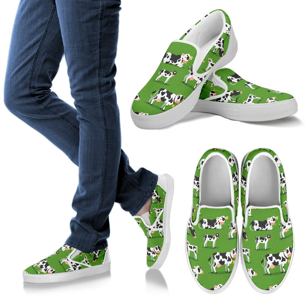 Cow Happy Print Pattern Men Slip Ons Shoes