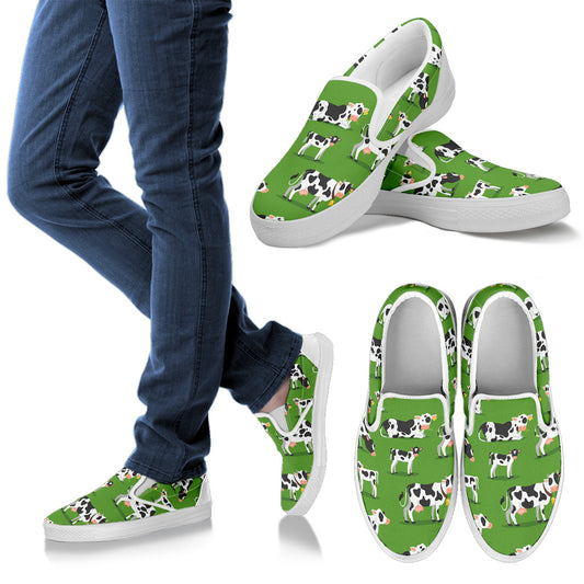 Cow Happy Print Pattern Men Slip Ons Shoes