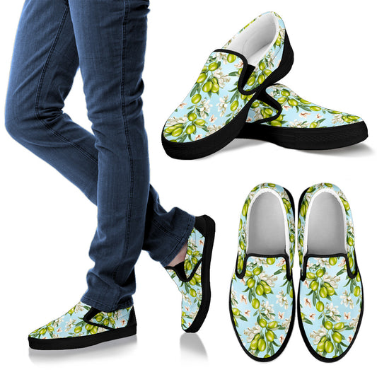 Elegant Olive Floral Print Men Slip Ons Shoes