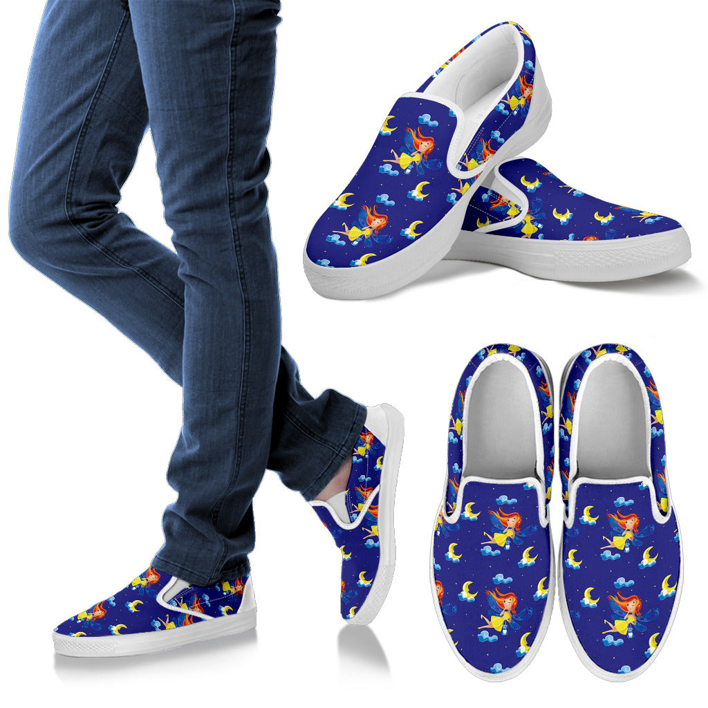 Fairy with Moon Print Pattern Men Slip Ons Shoes