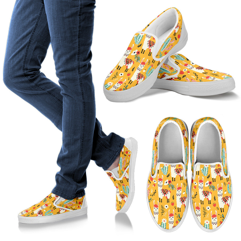 Llama Cute Themed Print Men Slip Ons Shoes