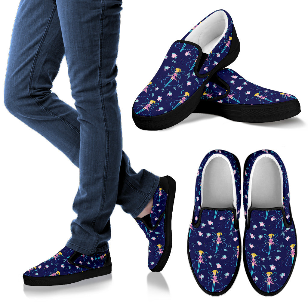 Fairy Cartoon Style Print Pattern Men Slip Ons Shoes