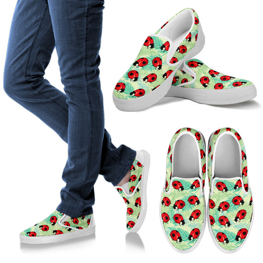 Ladybug Cute Print Pattern Men Slip Ons Shoes