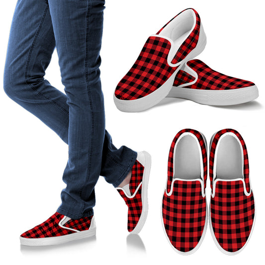 Red Black Buffalo Tartan Plaid Pattern Men Slip Ons Shoes
