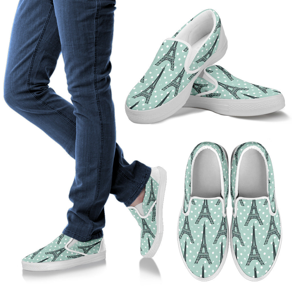 Eiffel Tower Polka Dot Print Men Slip Ons Shoes