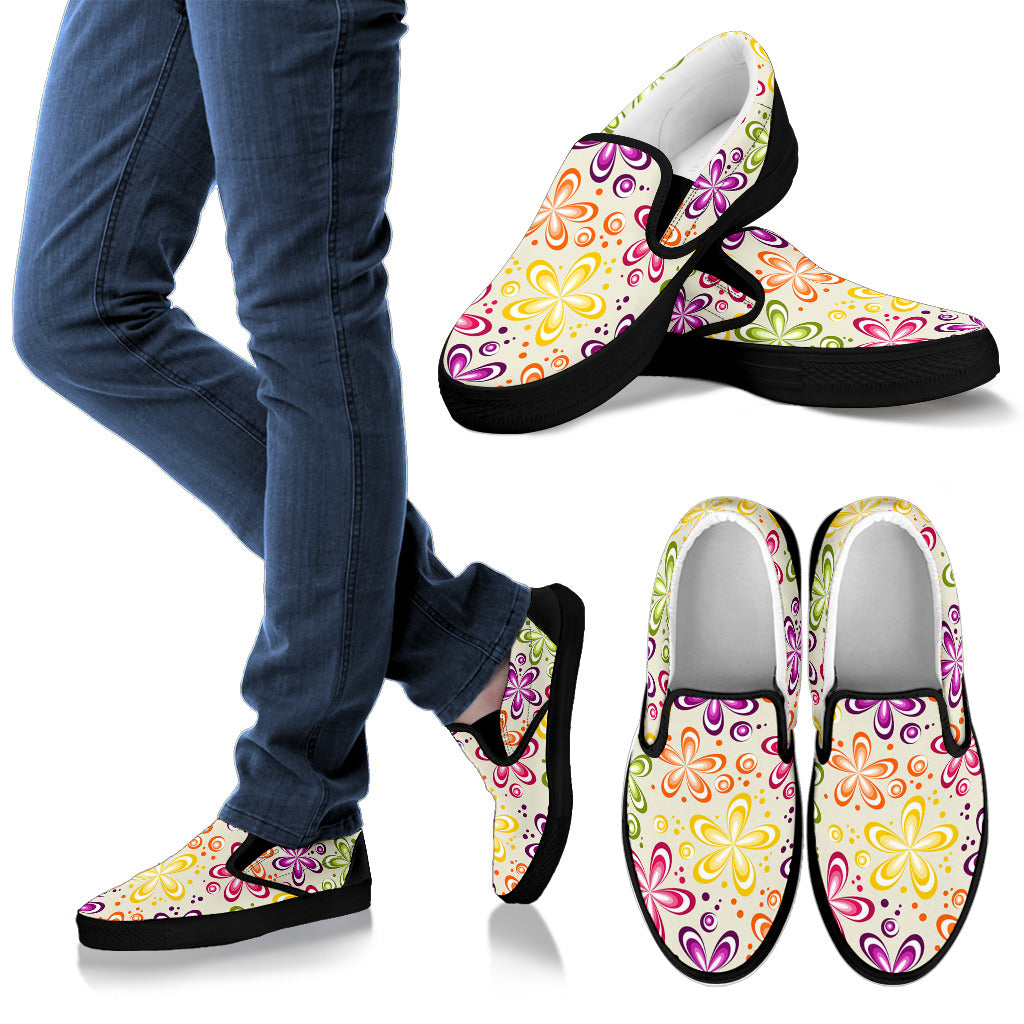 Flower Power Colorful Design Print Men Slip Ons Shoes