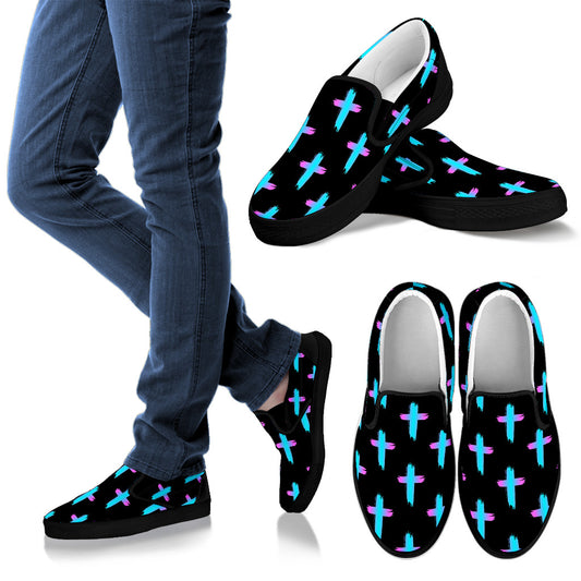 Christian Cross neon Pattern Men Slip Ons Shoes