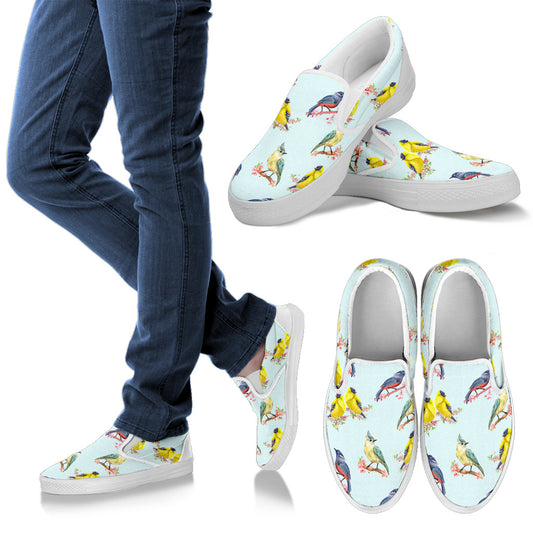 Bird Sweet Themed Print Pattern Men Slip Ons Shoes