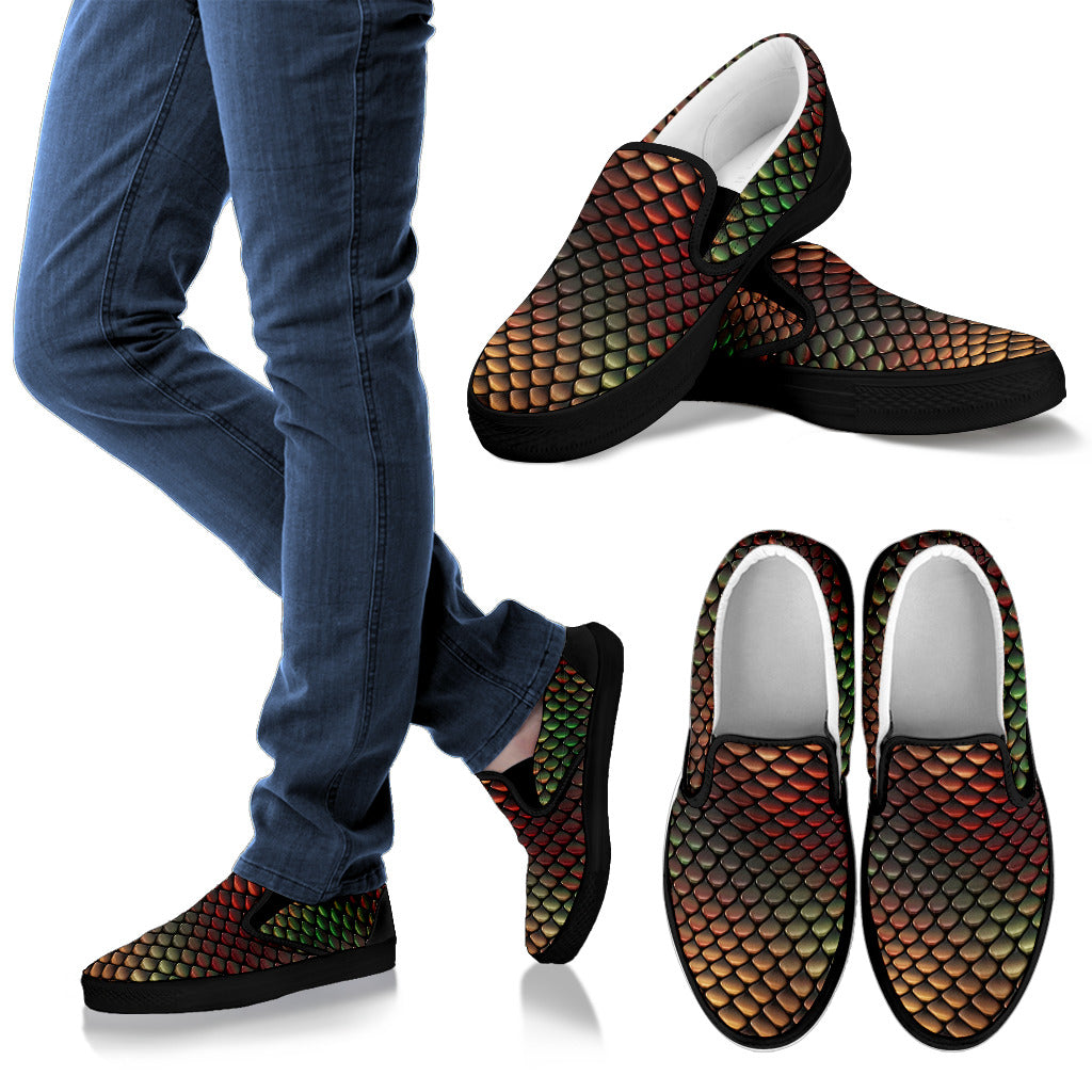 Snake Skin Colorful Print Men Slip Ons Shoes