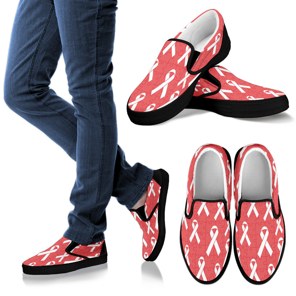 Autism Awareness Ribbon Design Print Men Slip Ons Shoes
