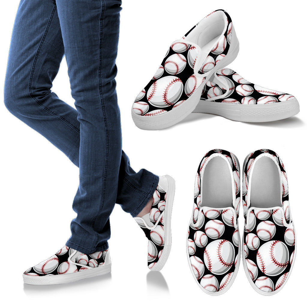 Baseball Black Background Men Slip Ons Shoes