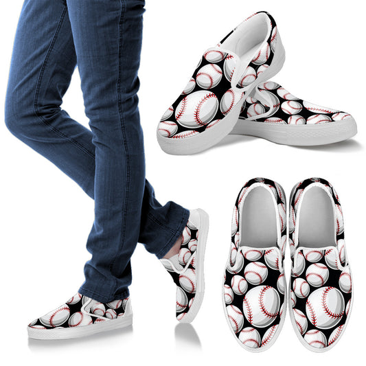 Baseball Black Background Men Slip Ons Shoes