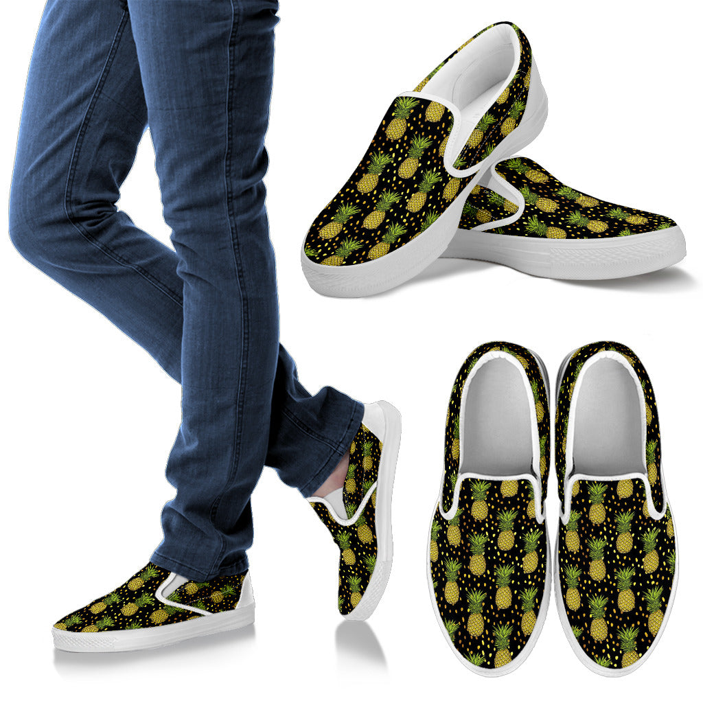 Pineapple Gold Dot Themed Print Men Slip Ons Shoes