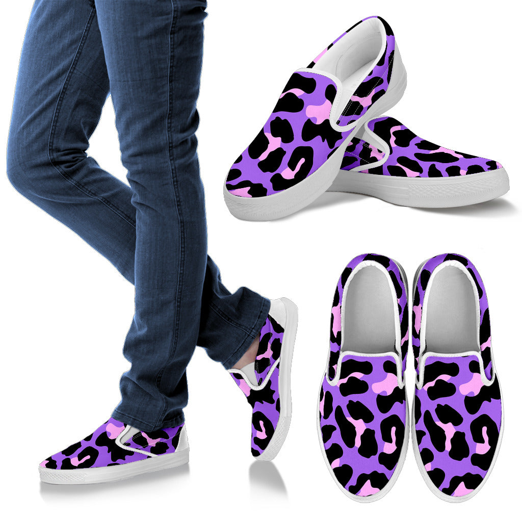 Cheetah Purple Neon Print Pattern Men Slip Ons Shoes