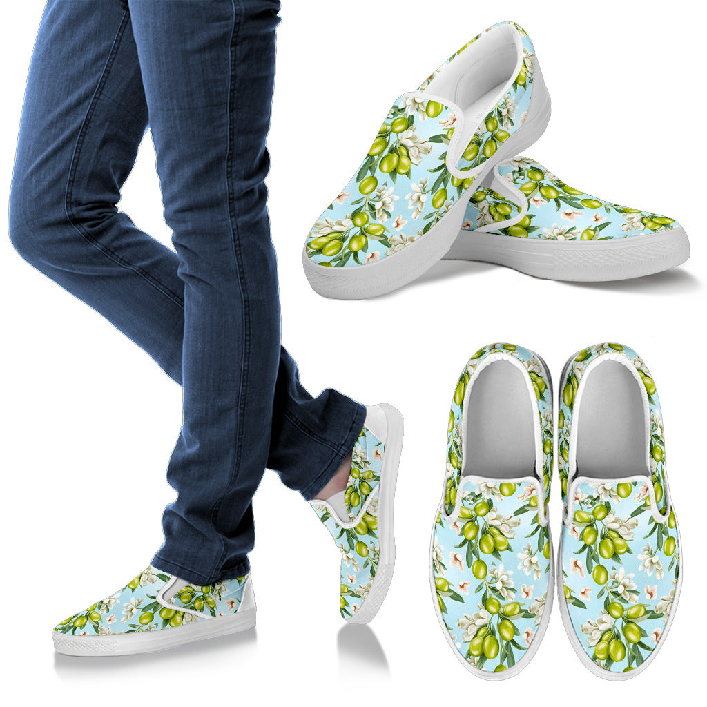 Elegant Olive Floral Print Men Slip Ons Shoes