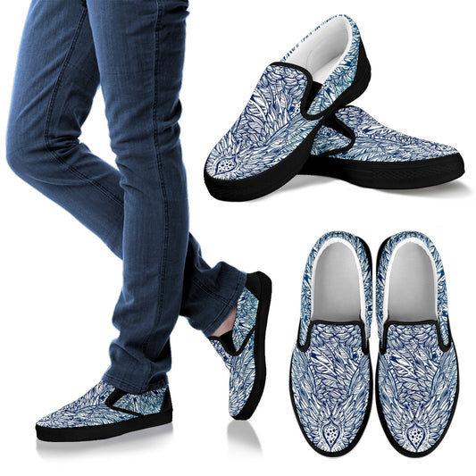 Angel Wings Boho Design Themed Print Men Slip Ons Shoes