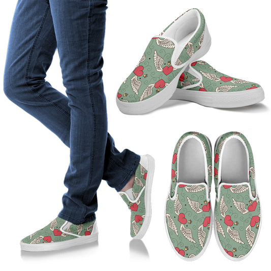 Angel Wings Heart Design Themed Print Men Slip Ons Shoes