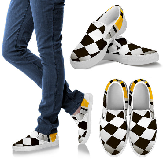 Checkered Flag Racing Style Men Slip Ons Shoes