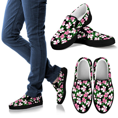 Hibiscus Pink Flower Hawaiian Print Men Slip Ons Shoes