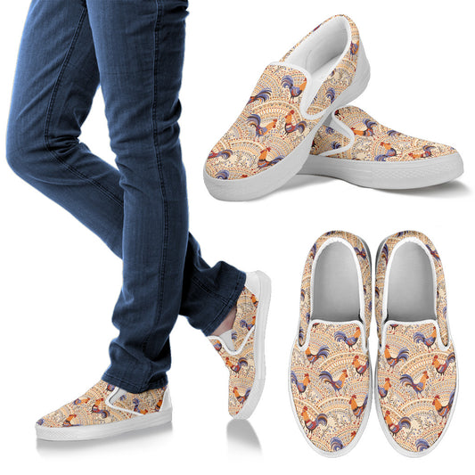 Chicken Boho Style Pattern Men Slip Ons Shoes