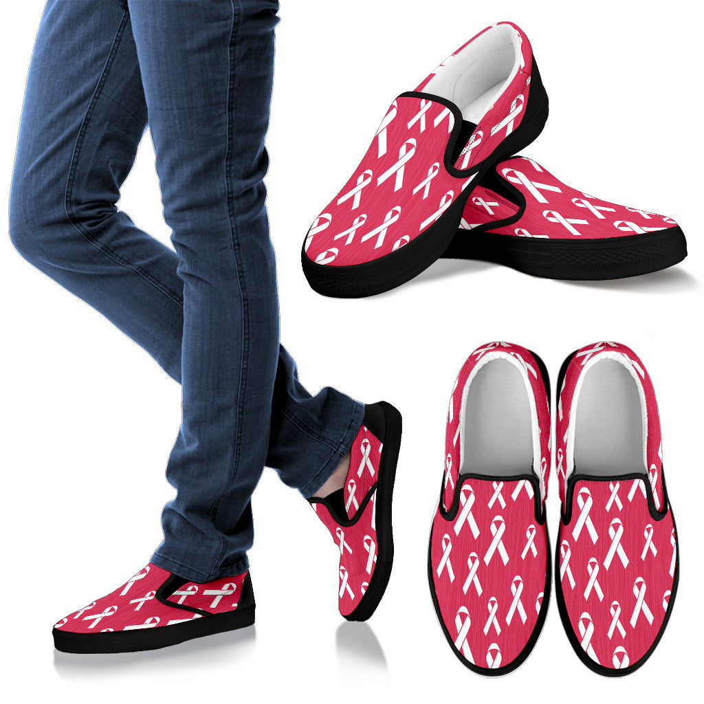 Breast Cancer Awareness Symbol Men Slip Ons Shoes