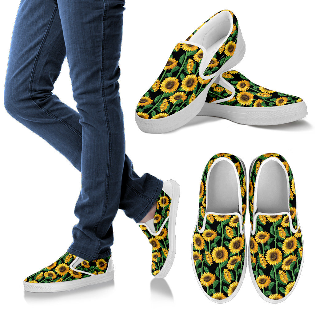 Sunflower Realistic Print Pattern Men Slip Ons Shoes