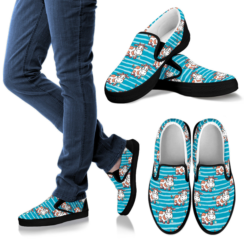 Cow Cute Print Pattern Men Slip Ons Shoes