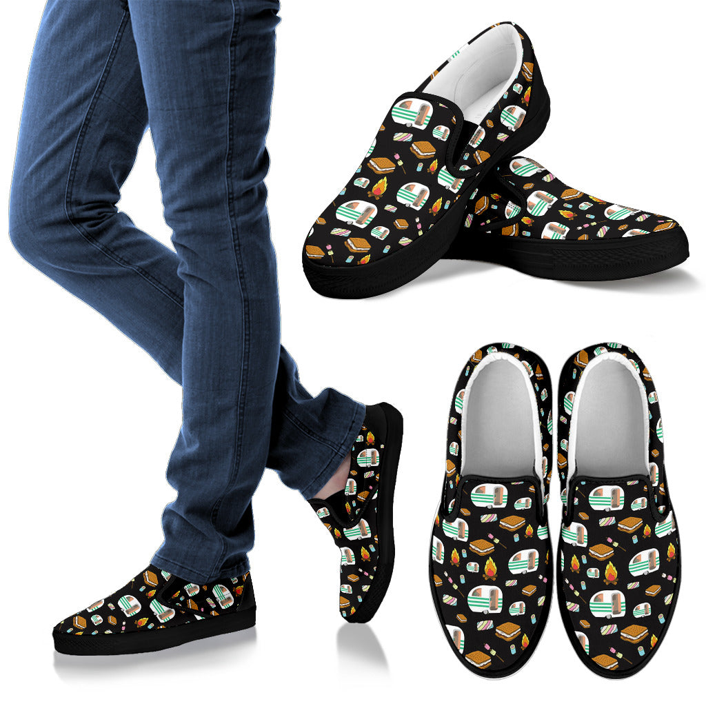 Camper marshmallow Camping Design Print Men Slip Ons Shoes