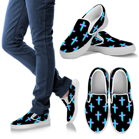 Christian Cross neon Pattern Men Slip Ons Shoes