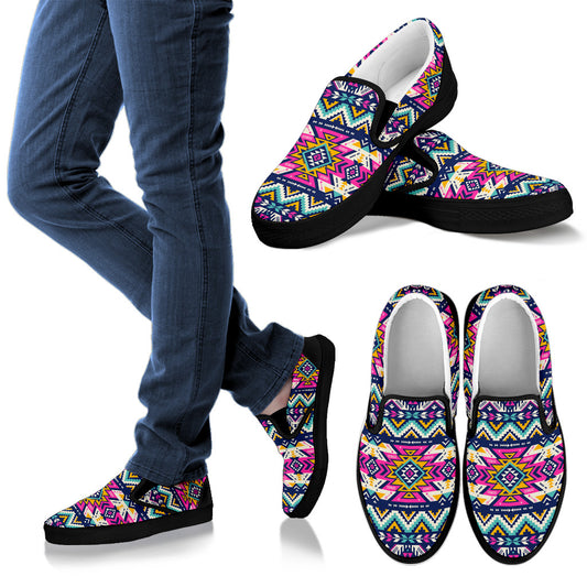 Aztec Pink Geometric Print Pattern Men Slip Ons Shoes