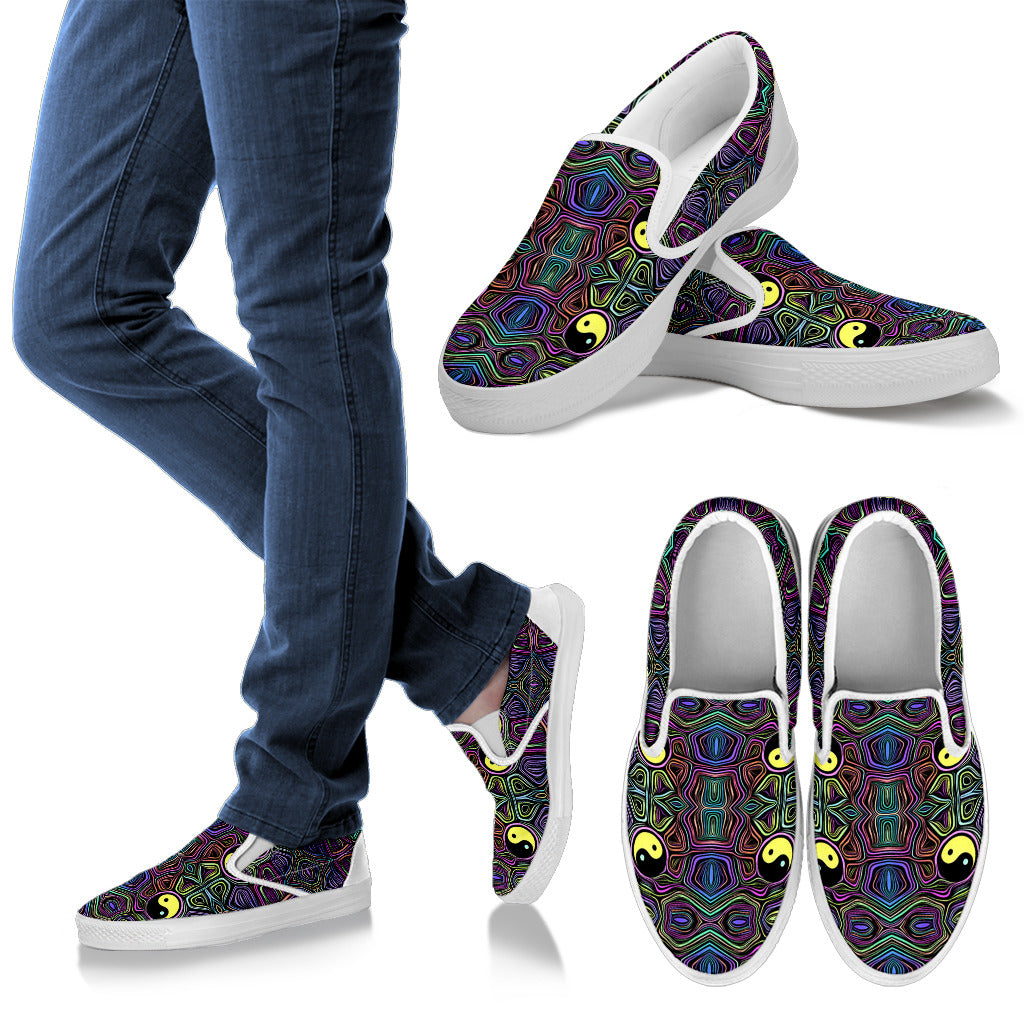 Yin Yang Neon Color Design Print Men Slip Ons Shoes
