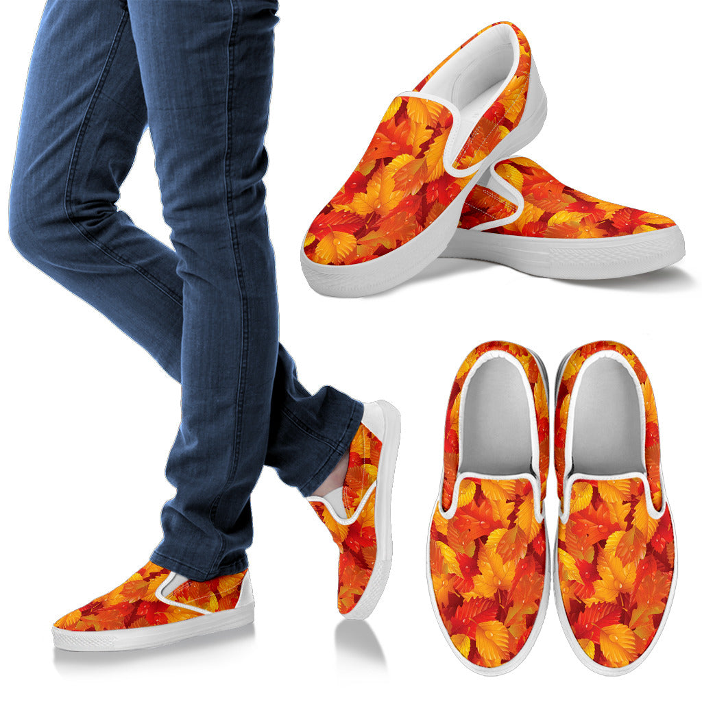 Elm Leave Autum Print Pattern Men Slip Ons Shoes