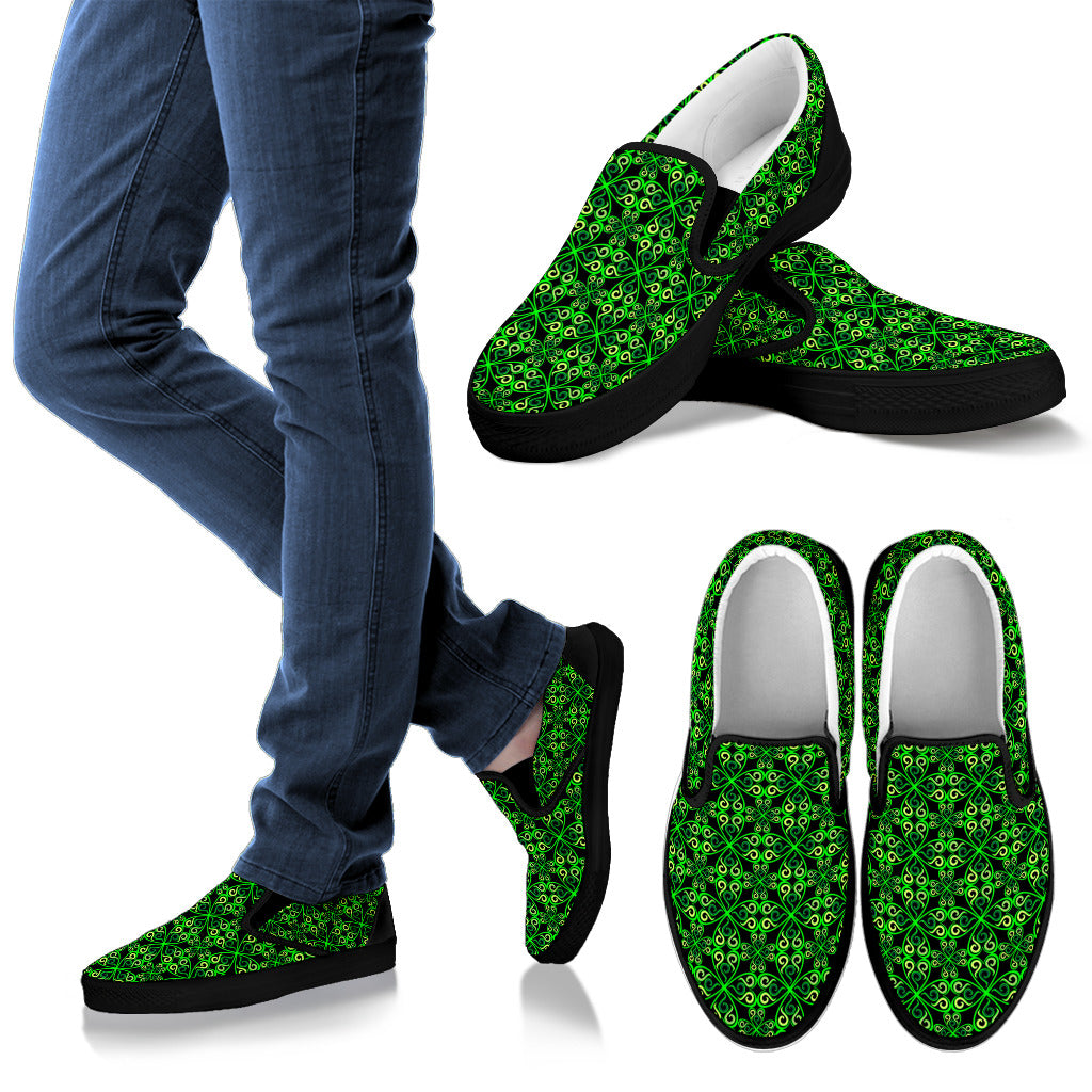 Celtic Green Neon Design Men Slip Ons Shoes