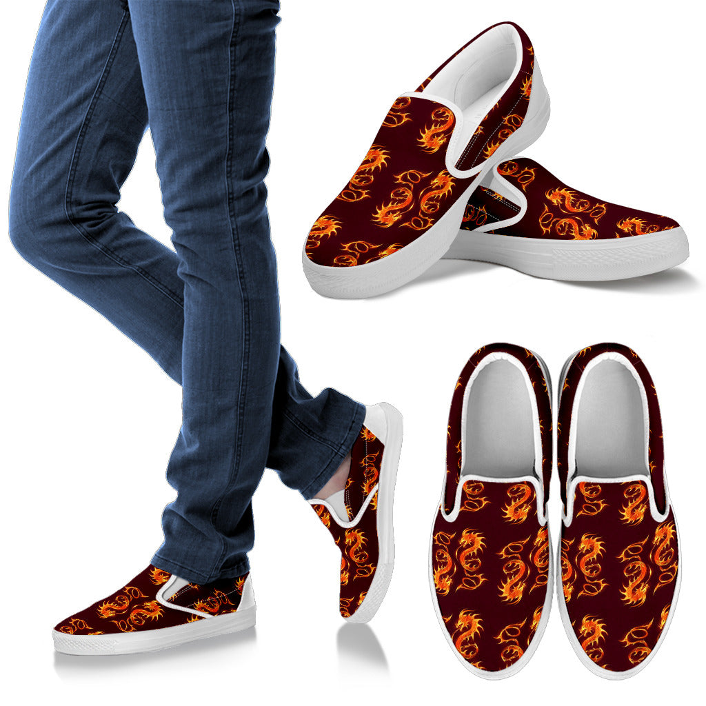 Dragons Fire Design Men Slip Ons Shoes