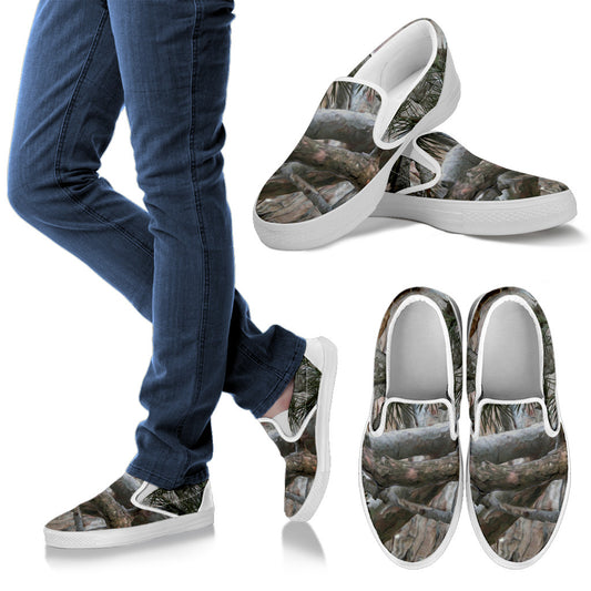 Camo Realistic Tree Forest Pattern Men Slip Ons Shoes