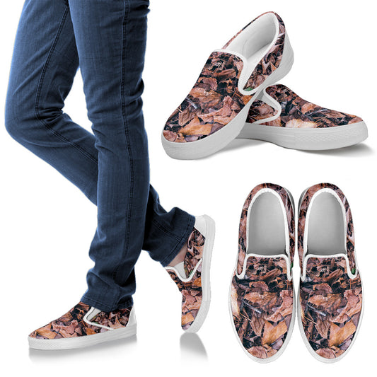 Camouflage Realistic Tree Leaf Print Men Slip Ons Shoes