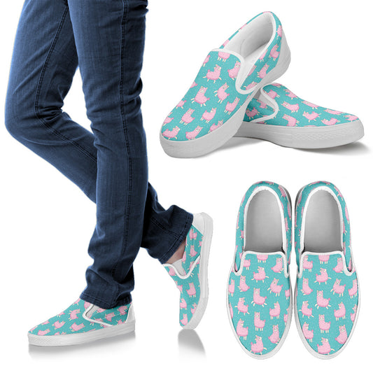 Alpaca Cartoon Design Themed Print Men Slip Ons Shoes