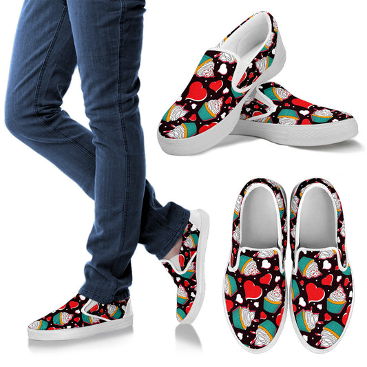 Cupcakes Heart Print Pattern Men Slip Ons Shoes