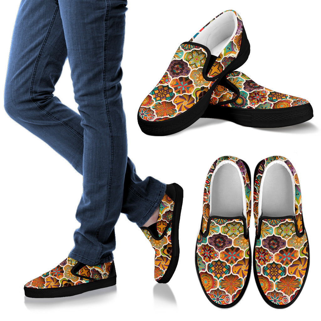 Mandala Mosaic Themed Design Print Men Slip Ons Shoes