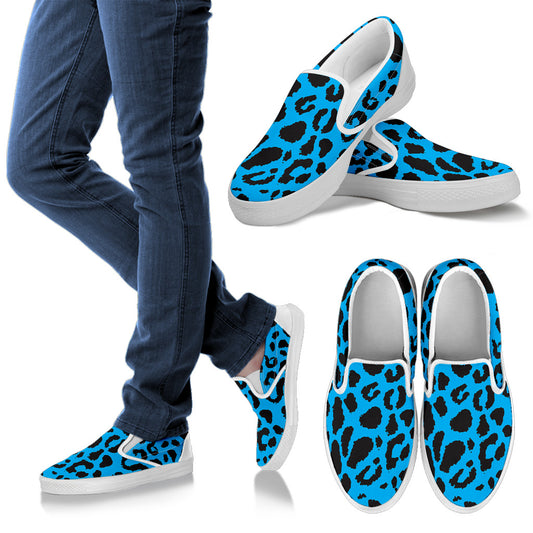 Cheetah Blue Print Pattern Men Slip Ons Shoes