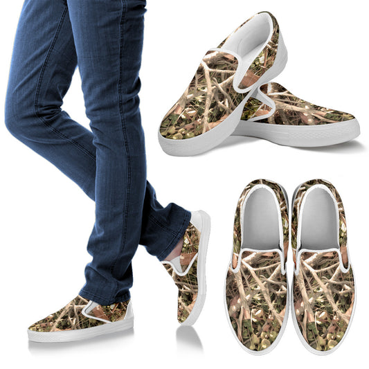 Camouflage Realistic Tree Authumn Print Men Slip Ons Shoes