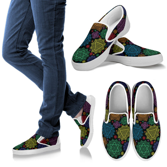 Chakra Mandala Print Pattern Men Slip Ons Shoes